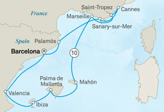 Carte maritime de la Côte d'Azur avec itinéraires de navigation